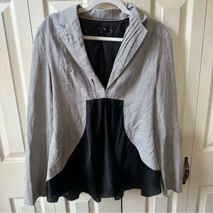 Anthropologie Ryu Pinstripe Linen Blend Victorian Sheer Blazer Womens Size Large